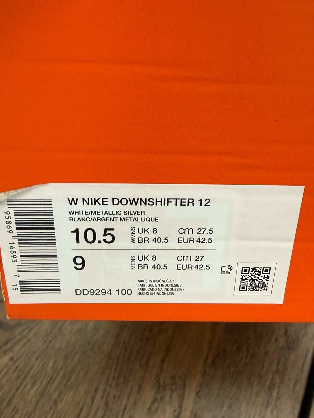Nike Downshifter 12 “White Metallic Silver” – Women’s 10.5 / Men’s 9 – Brand New - Picture 6 of 6